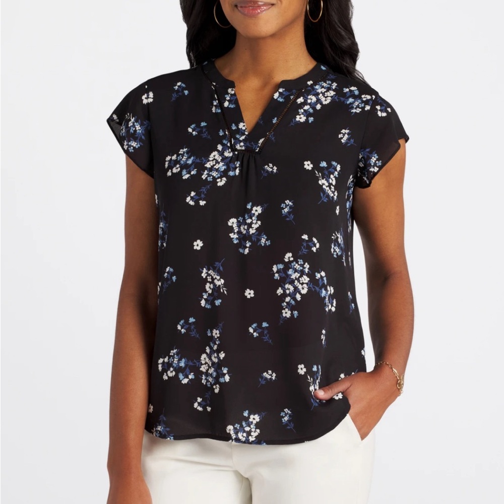 SOLD 41 Hawthorn London Mixed Media Blouse, medium navy blue, recycled polyester